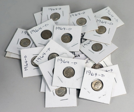 30 Silver (90%) Dimes, Ca. 1964