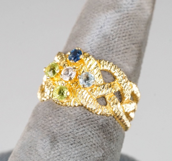 14K  "Mother's Ring" w/ Inlaid Birthstones, Sz 7, 6.1 Grams