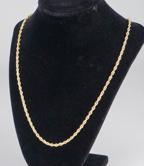 14K Gold Rope Necklace, 19.8 Grams
