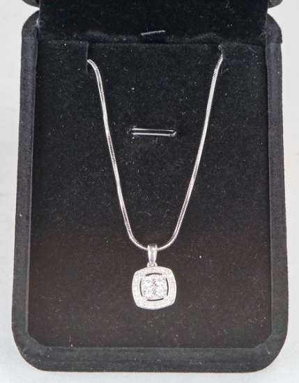 Multi-Diamond Pendant On Silver Colored Necklace