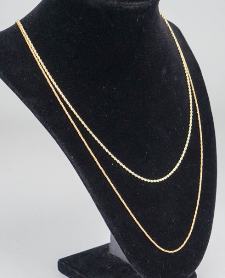2 14K Gold Rope Necklaces, 8.6 Grams