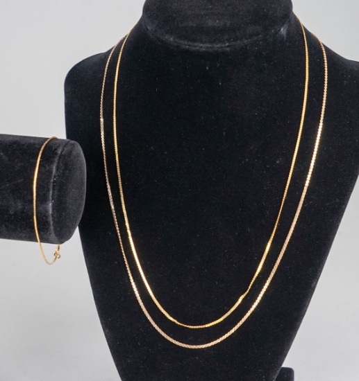 2 14K Gold Herringbone Necklaces & 14K Herringbone Bracelet, 6.2 Grams