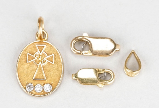 14K Gold & Diamond Pendant & 3 Pieces Of Scrap Gold, 1.8 Grams