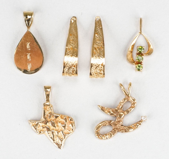 14K Gold Pendants & Earrings, 11.2 Grams