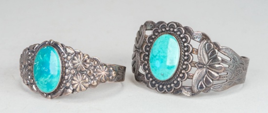 2 Southwestern Turquoise Sterling Silver Cuff Bracelets