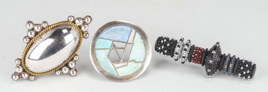 Carley Wright Sterling Brooch, Valerie Hector Beaded Brooch &