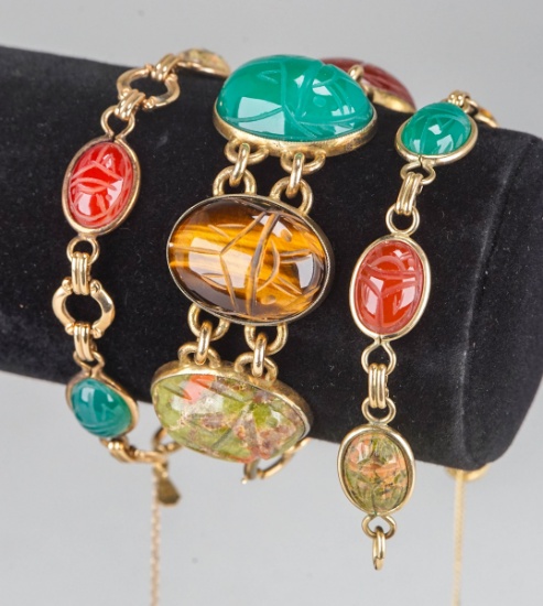 Large Scarab Bracelet & 2 Vintage Amco GF Bracelets