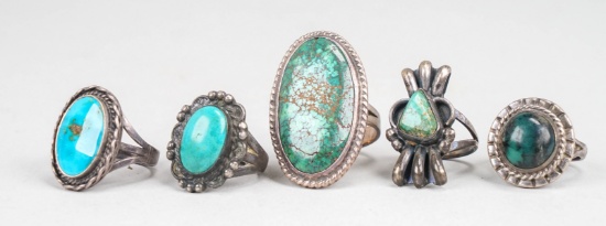 5 Southwest Style Rings, Sz. 5 - 6.5