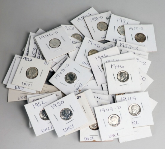 55 Silver (90%) Dimes, Ca. 1946 - 1953