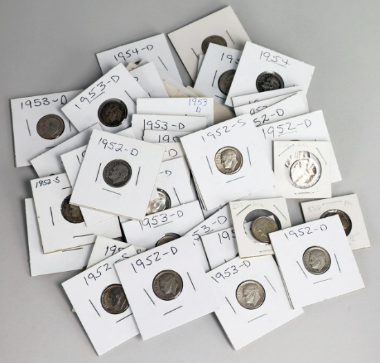 40 Silver (90%) Dimes, Ca. 1952 - 1954