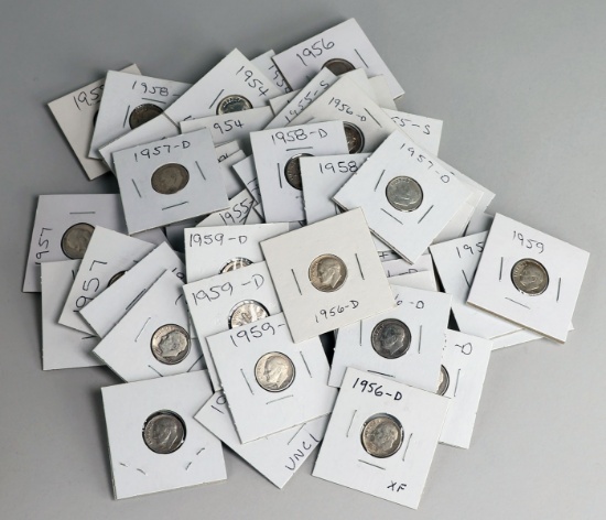 57 Silver (90%) Dimes, Ca. 1954 - 1959