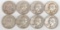 8 Washington Silver Quarters (1950D,2-1950S,1952S,1954S,1956P,2-1959D)