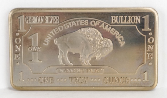 Buffalo Bullion Bar, 1 Troy Ounce .999 Fine German Silver Bar