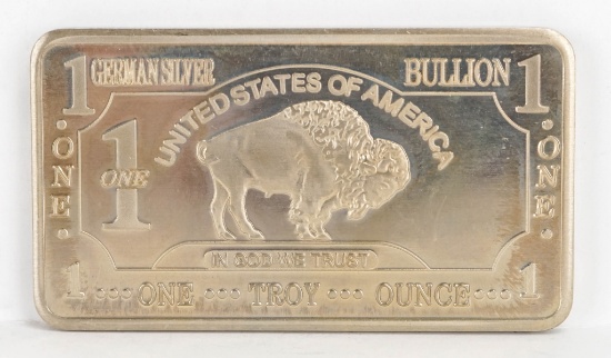 Buffalo Bullion Bar, 1 Troy Ounce .999 Fine German Silver Bar