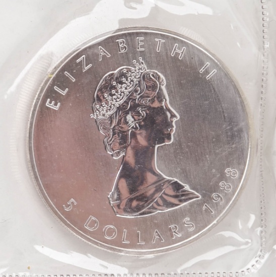 1988 Elizabeth II $5 Canada Dollar, 1 oz. .999 Fine Silver Coin