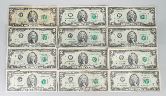 8-1976, 2-1995, 2003 & 2003A $2 Green Seal Silver Certificates