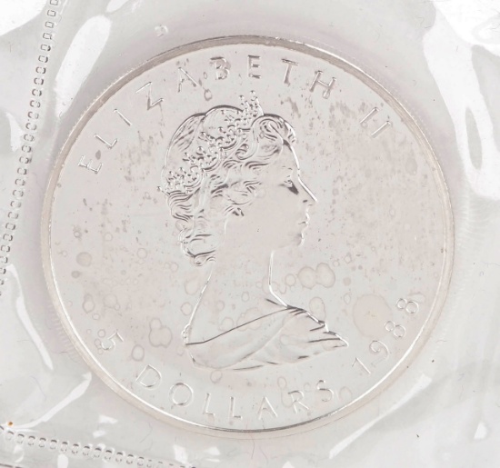 1988 Elizabeth II $5 Canada Dollar, 1 oz. .999 Fine Silver Coin