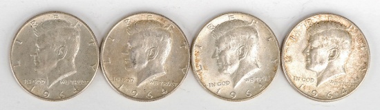 3-1964-P & 1 1964-D Kennedy Silver Half Dollars