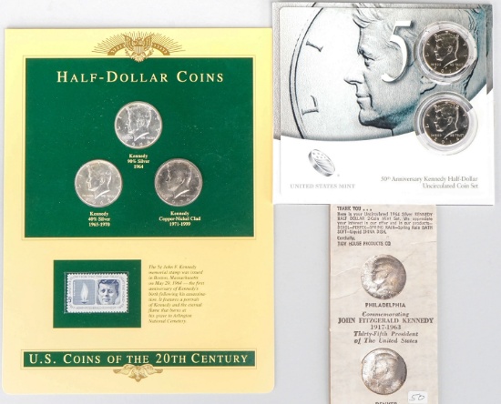 3 Kennedy Collection Sets; 50th Anniversary, Half Dollar Coins of 20th Century , More