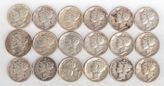 18 Mercury Silver Dimes, Various Dates/Mints