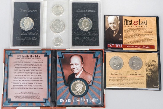 1971-S Ike Silver Dollar, 2-1971-S Eisenhower Proof Dollar,  First/Last  Coin Set