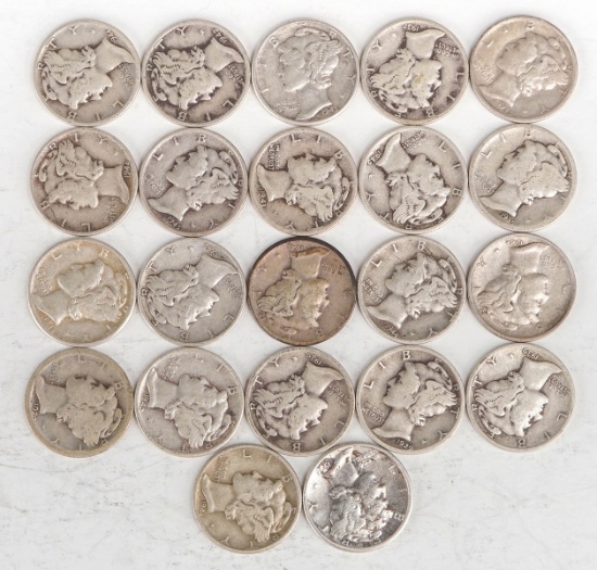 22 Mercury Silver Dimes, Various Dates/Mints