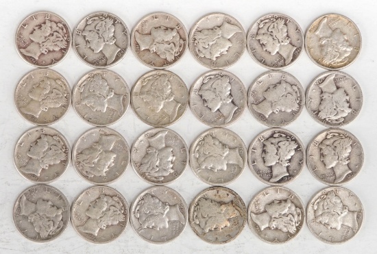 24 Mercury Silver Dimes, Various Dates/Mints