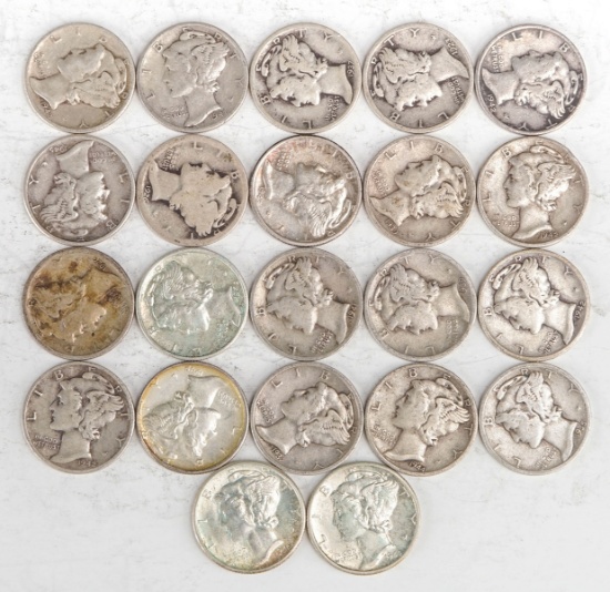 22 Mercury Silver Dimes, Various Dates/Mints