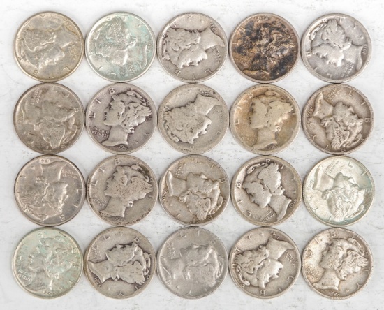 20 Mercury Silver Dimes, Various Dates/Mints