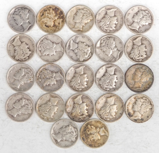 22 Mercury Silver Dimes, Various Dates/Mints