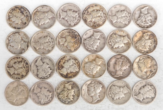 24 Mercury Silver Dimes, Various Dates/Mints