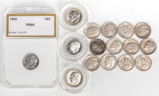 16 Roosevelt Silver Dimes + 1990-S Roosevelt Dime