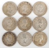 9 Silver Elizabeth 25 Cent Coins