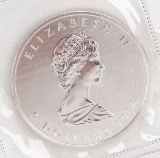 1988 Elizabeth II $5 Canada Dollar, 1 oz. .999 Fine Silver Coin