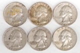 6 Washington Silver Quarters (1953S,1955P,2-1955D,1958D,1959D)