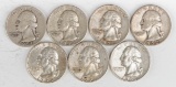 7 Washington Silver Quarters (1951D,1952S,1952D,1957D,1958P,1958D,1959D)