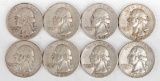 8 Washington Silver Quarters (1950D,2-1950S,1952S,1954S,1956P,2-1959D)