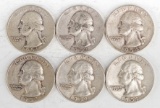 6 Washington Silver Quarters (1951D,1952P,1954P,1957P,1959P,1959D)