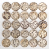 25 Mercury Silver Dimes, Various Dates/Mints