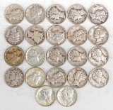 22 Mercury Silver Dimes, Various Dates/Mints