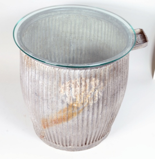 Galvanized French Laundry Tub w/ Glass Top
