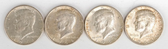 4 - 1964 Kennedy Half Dollars, 90% Silver