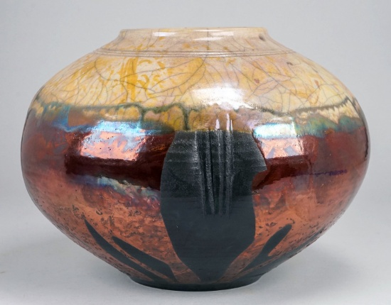 Gold & Copper Colored Artisan Raku Pot
