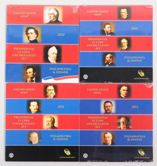 2010, 2011, 2012 & 2013 US Mint Presidential $1 Coins - Uncirculated Sets