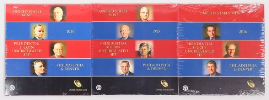 2014, 2015, & 2016 US Mint Presidential $1 Coins -  Uncirculated Sets