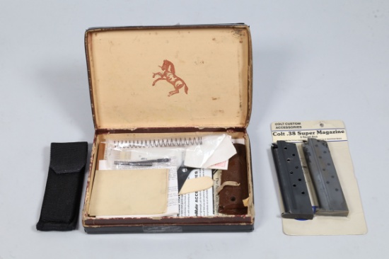 Colt Box w/ Colt .38 Super Magazines, manuals, grips.