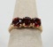 Three Stone 14K Garnet Colored Ring, Sz. 6, 3.2 Grams