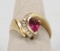 14K Yellow Gold Ruby & Diamond Chip Ring, Sz. 7, 4.4 Grams