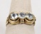 14K Gold Ring w/ Three CZ Stones, Sz. 8.25, 3.8 Grams