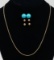 14K Gold Woven Necklace and 3 Pairs of Earrings